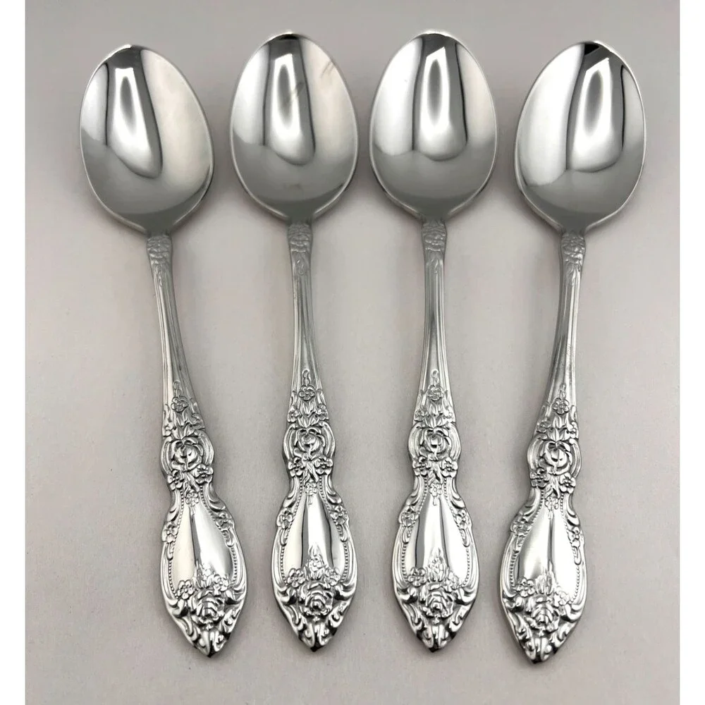 Oneida WORDSWORTH 4pc Dinner Spoon Set 18/0 Stainless Flatware Silverware Floral
